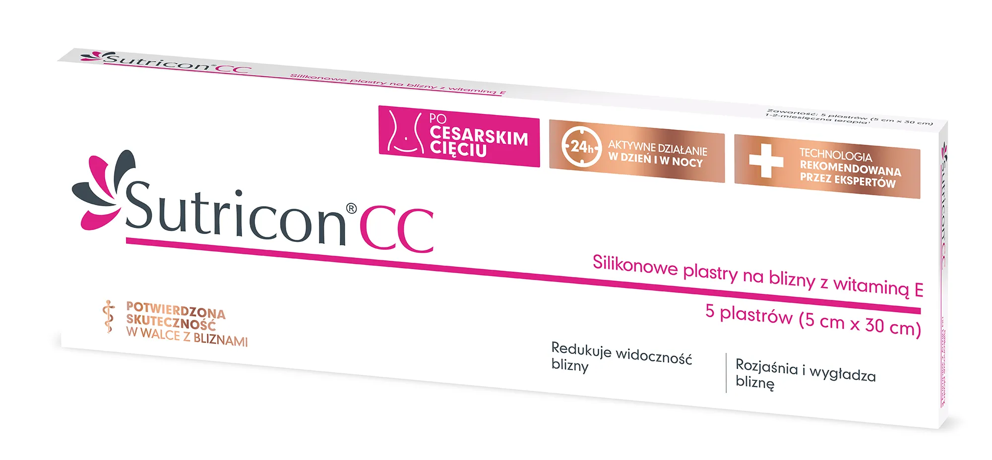 Sutricon CC, plastry silikonowe na blizny z witaminą E, 5 sztuk