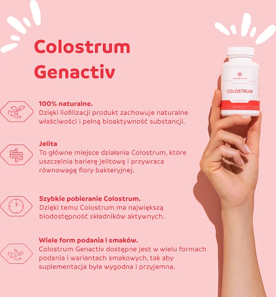 Genactiv Colostrum i Mleko Klaczy suplement diety, 180 kapsułek