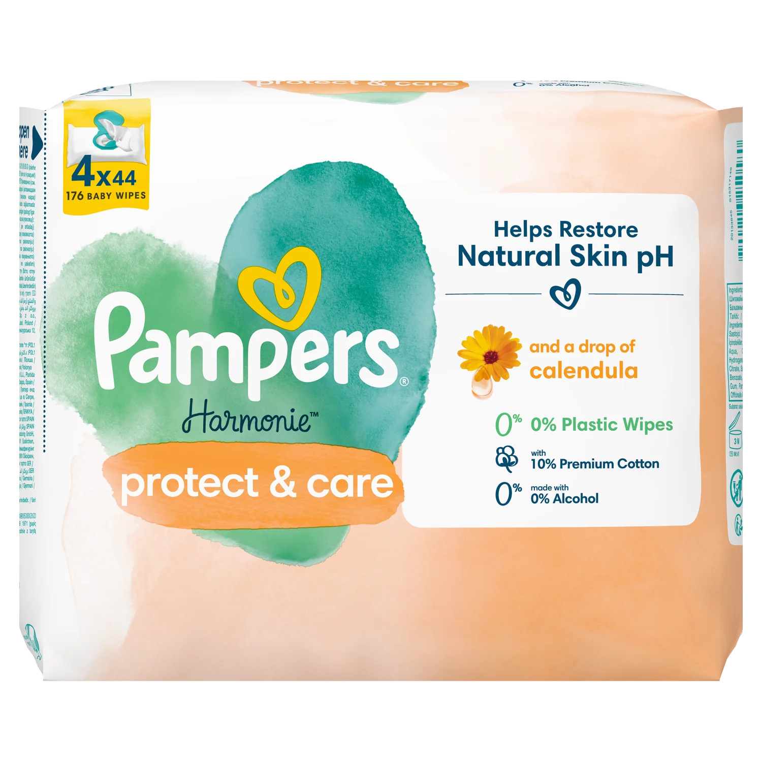 Pampers Harmonie Protect & Care, Chusteczki nawilżane dla dzieci, 4 x 44 sztuki