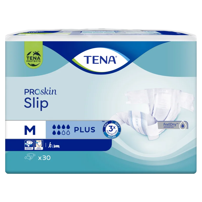 Tena Slip Proskin Plus, pieluchomajtki zapinane na rzepy, rozmiar M, 73-122 cm, 30 sztuk