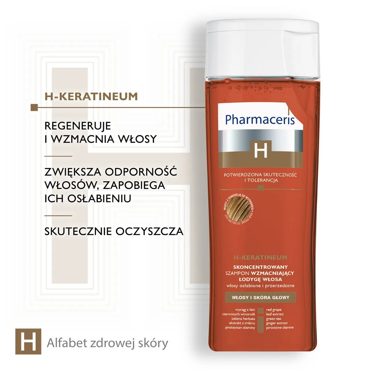 Pharmaceris H Keratineum, skoncentrowany szampon wzmacniający łodygę włosa do włosów osłabionych, 250 ml 