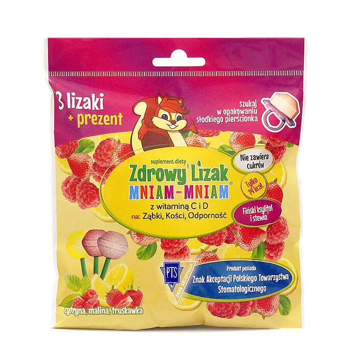 Zdrowy Lizak Mniam-mniam z witaminą C i D, suplement diety, 3 sztuki + pierścionek