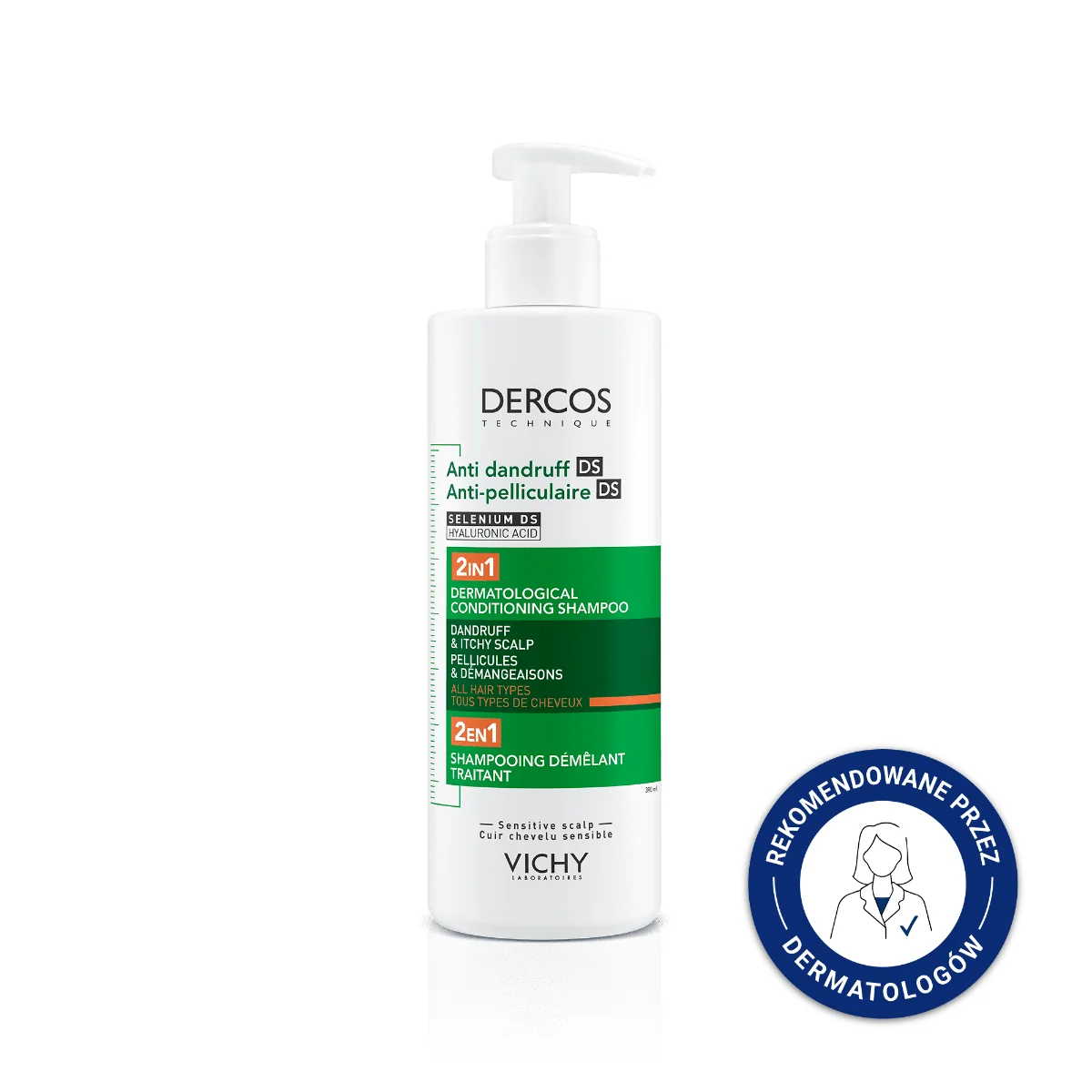 VICHY DERCOS, Szampon Przeciwłupieżowy z odżywką 2w1, 390ml