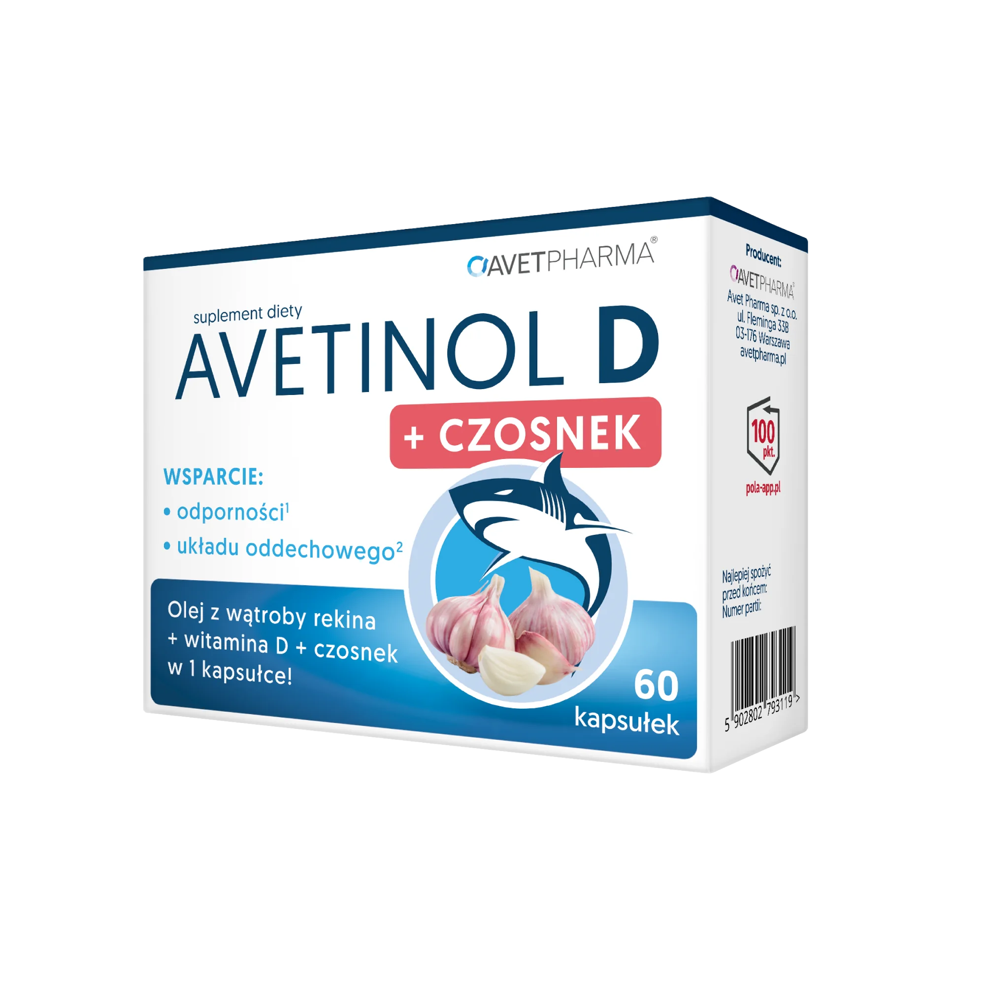 AVETINOL D + czosnek, 60 kapsułek