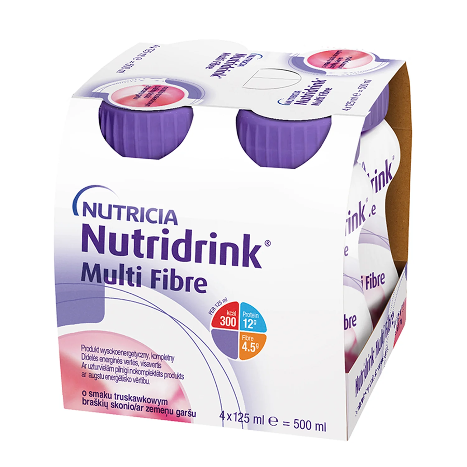 Nutridrink Multi Fibre, smak truskawkowy, 4 x 125 ml