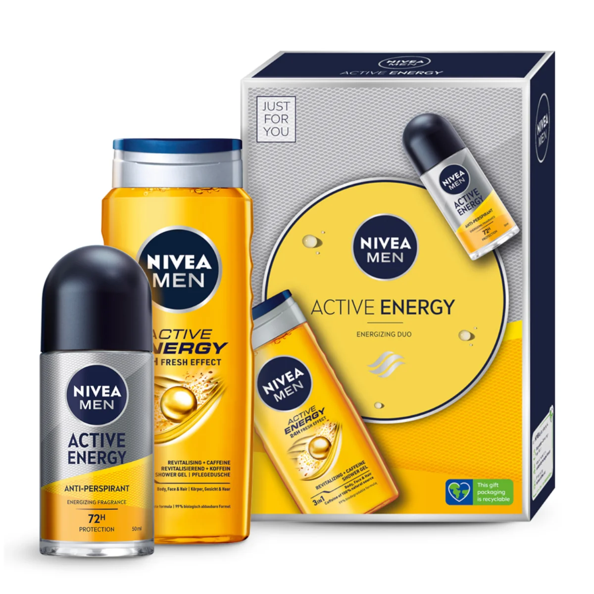 Nivea Men Active Energy zestaw kosmetyków dla mężczyzn, 250 ml + 50 ml