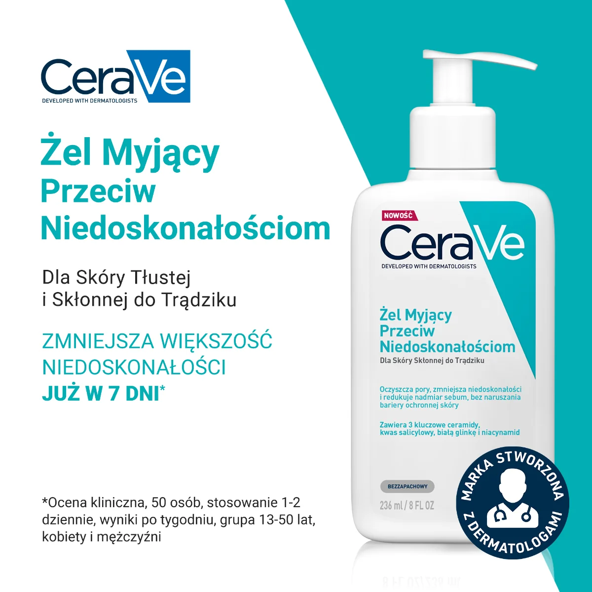 CeraVe żel myjący przeciw niedoskonałościom, 236 ml