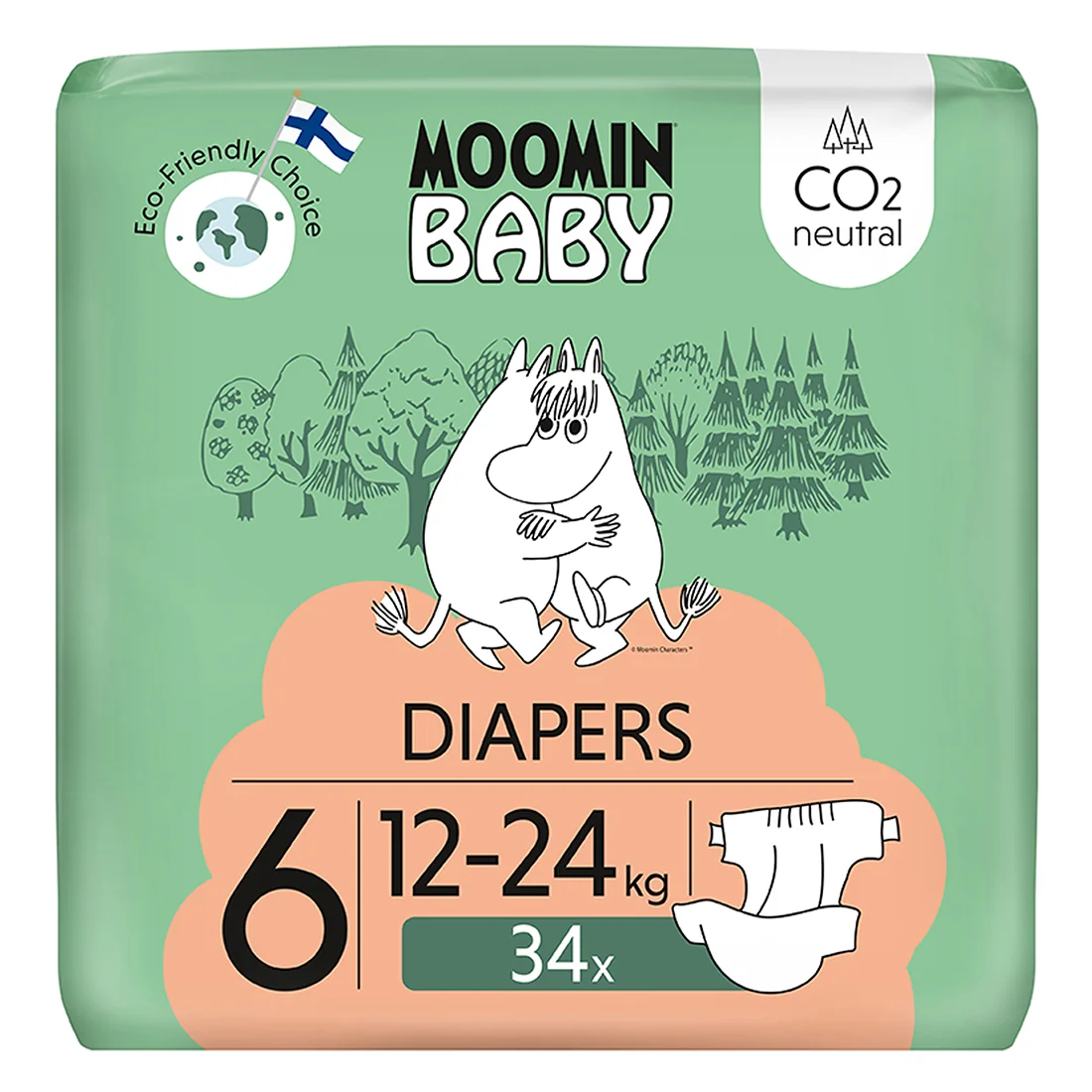 Moomin Baby, pieluszki 6 Junior, 12-24kg, 34 szt.