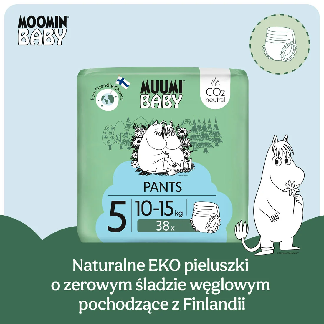 Muumi Baby Walkers 5, Pieluchomajtki Ekologiczne 10-15 KG, 38 szt.