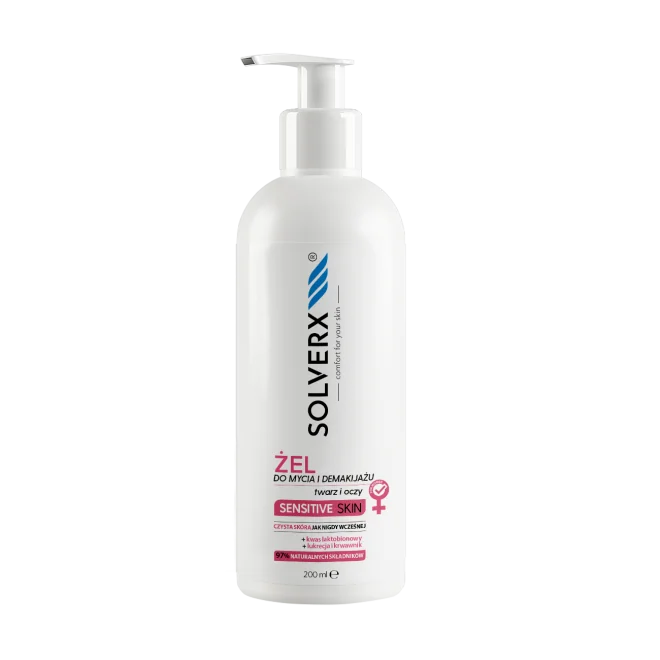 Solverx Sensitive Skin +forte, żel do mycia twarzy i demakijażu oczu, 200 ml