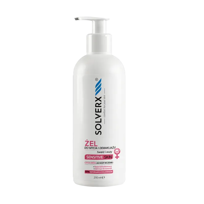 Solverx Sensitive Skin +forte żel do mycia twarzy i demakijażu oczu, 200 ml