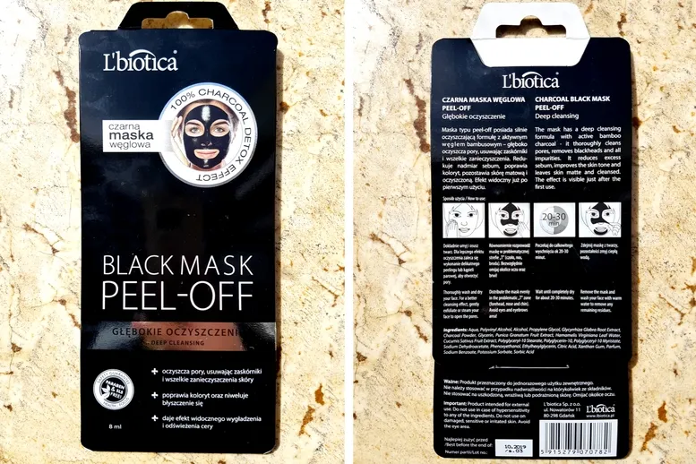 L'biotica Black Mask Peel-Off, czarna maska węglowa, głęboko oczyszczająca, 8 ml