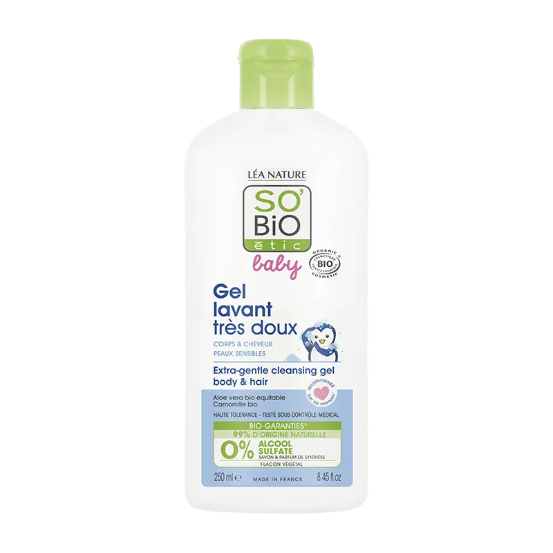 SO’BiO étic organiczny płyn do mycia ciała i włosów dla niemowląt i dzieci, 250 ml