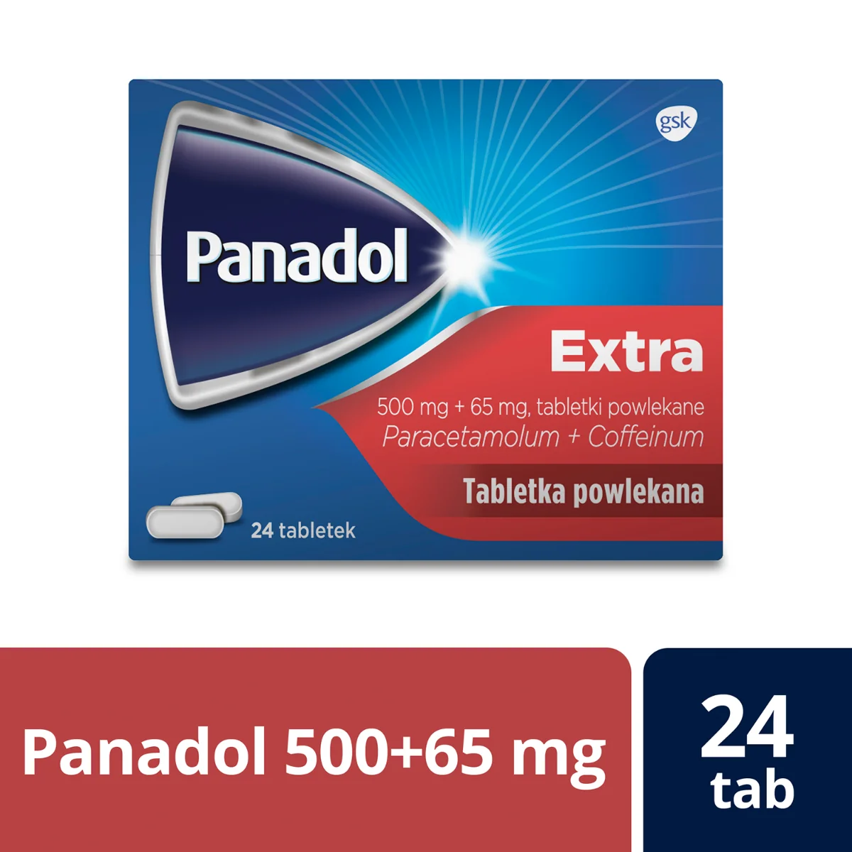 Panadol Extra, 500 mg + 65 mg, 24 tabletki powlekane