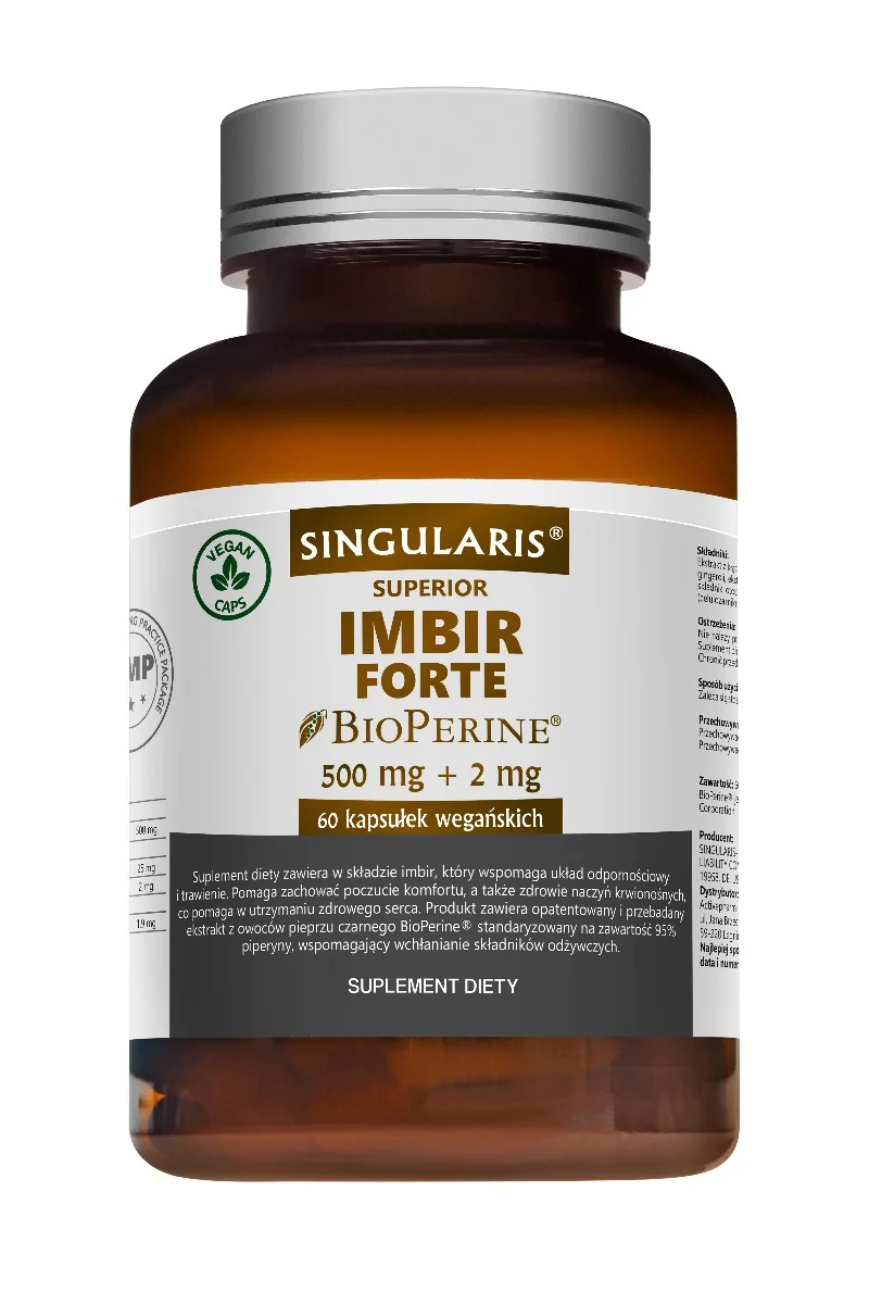 SINGULARIS Superior IMBIR FORTE Bioperine 500mg+2mg, suplement diety, kapsułki, 60 sztuk