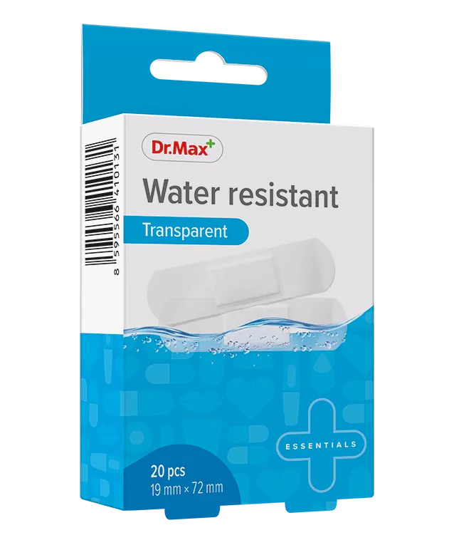 Plastry Water Resistant Transparent Dr.Max, plastry wodoodporne  19 mm x 72 mm, 20 sztuk
