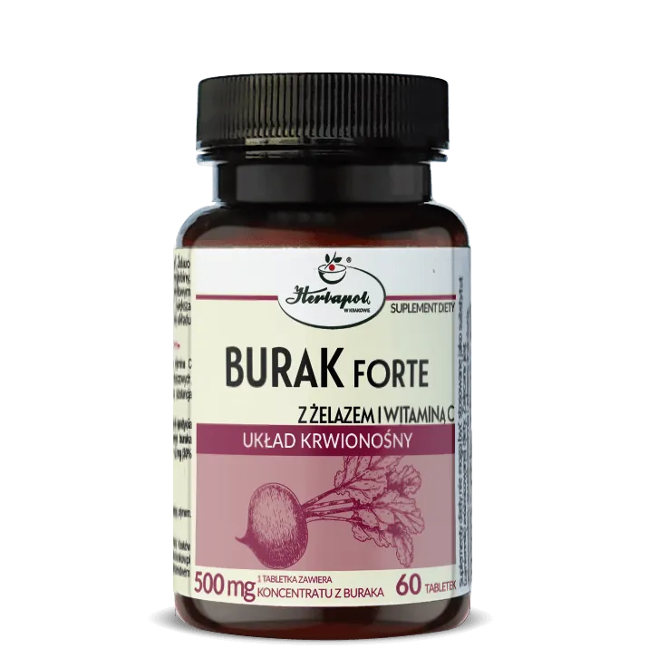 Burak Forte z żelazem i witaminą C,  60 tabletek
