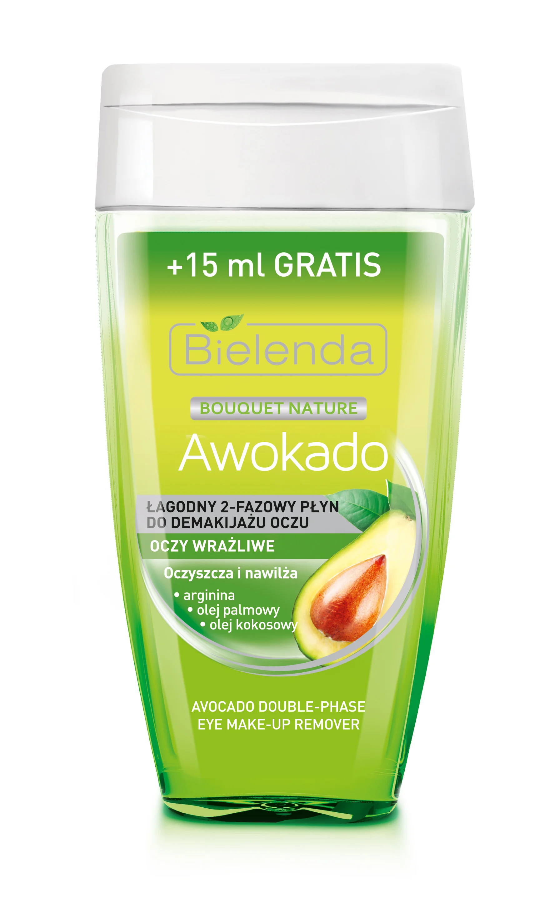 Bielenda Bouqet Nature Awokado, łagodny 2-fazowy płyn do demakijażu oczu, 125 ml