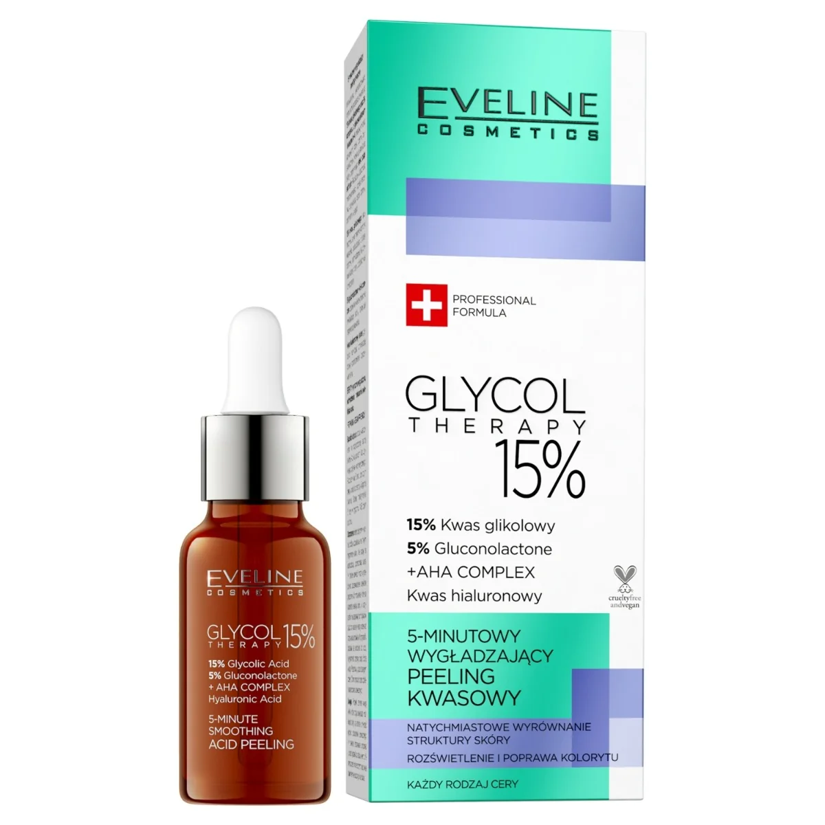 Eveline Cosmetics Glycol Therapy, 5-minutowy wygładzający peeling kwasowy, 18 ml