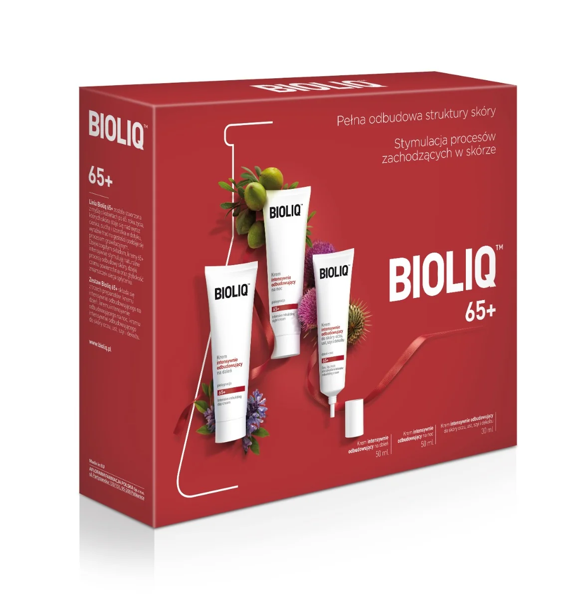 BIOLIQ 65+ Zestaw, krem na dzień, 50ml + krem na noc, 50ml + krem do oczu, ust, szyi i dekoltu, 30ml