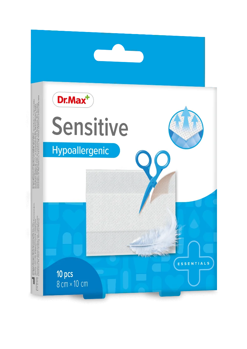 Plasters Sensitive Dr.Max, hipoalergiczne plastry dla osób z wrażliwą skórą, 6 cm x 10 cm, 10 sztuk