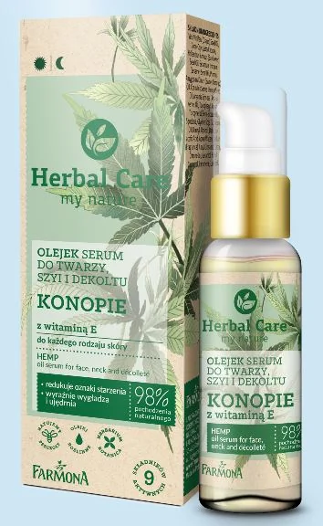 Herbal Care Olejek-serum do twarzy, szyi i dekoltu, Konopie z witaminą E do każdego rodzaju cery, 50 ml