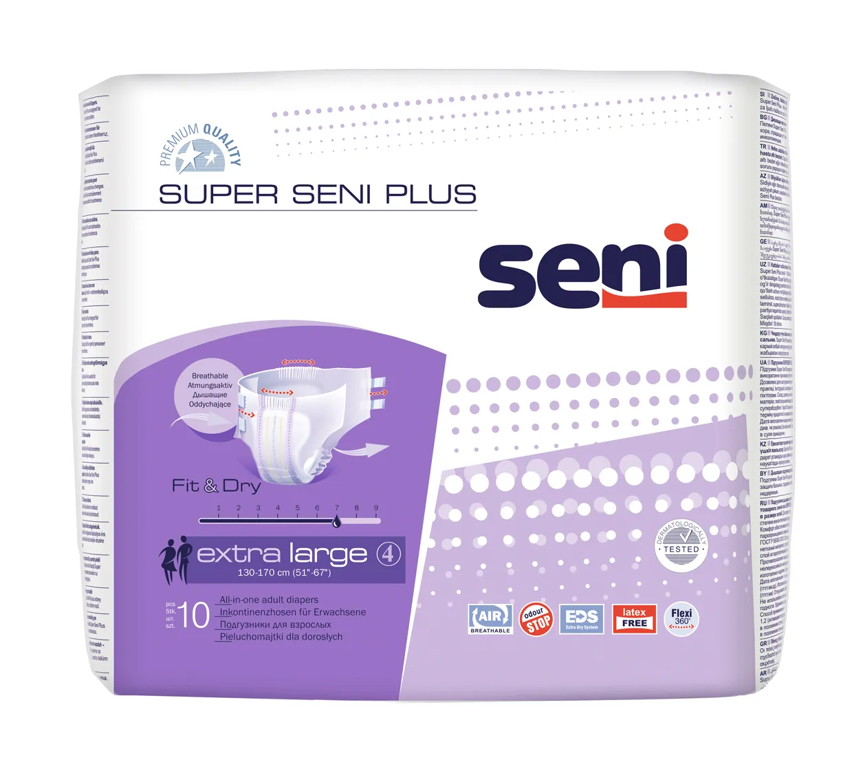 Seni Super Plus. extra large 130-170 cm, pieluchomajtki zapinane na rzepy, 10 sztuk