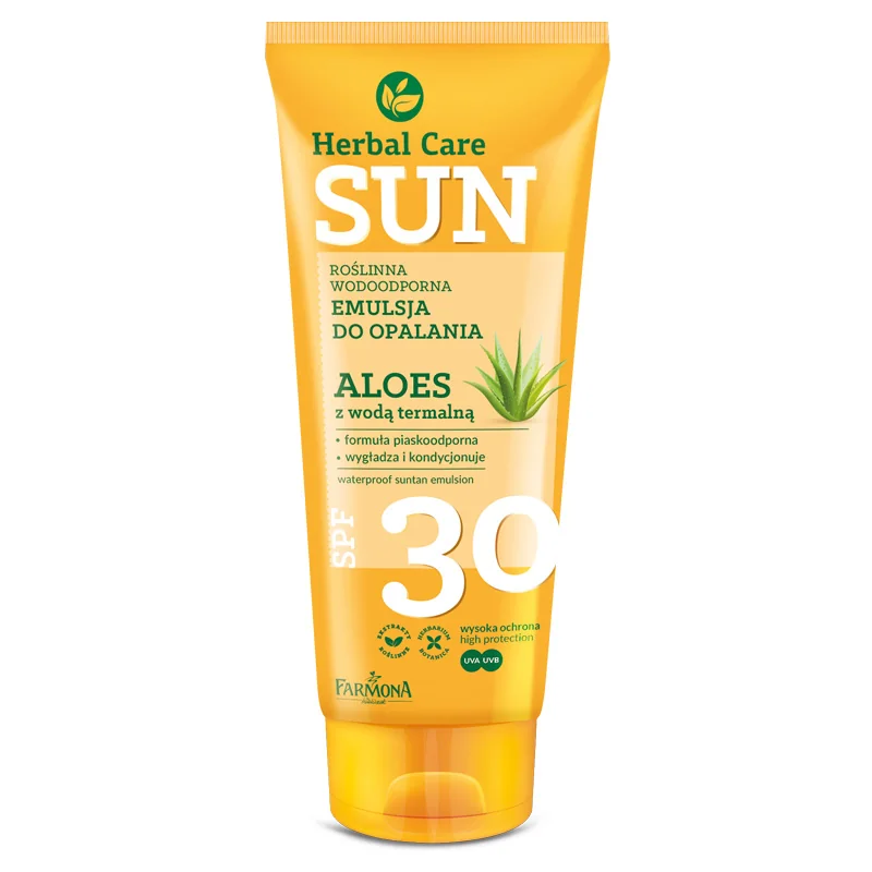 Farmona Herbal Care Sun, roślinna wodoodporna emulsja do opalania Aloes z wodą termalną SPF 30, 150 ml