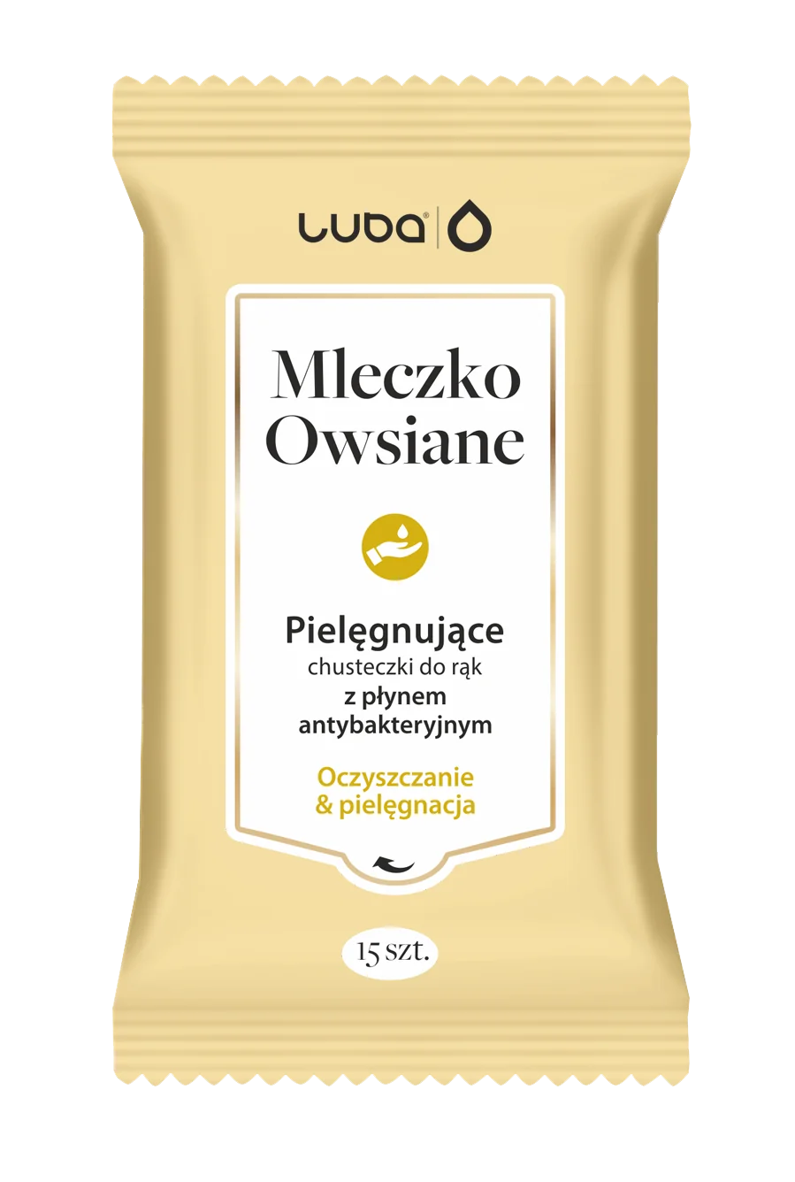 Luba Tuli Mleczko Owsiane pielęgnujące chusteczki do rąk z płynem antybakteryjnym, 15 szt.