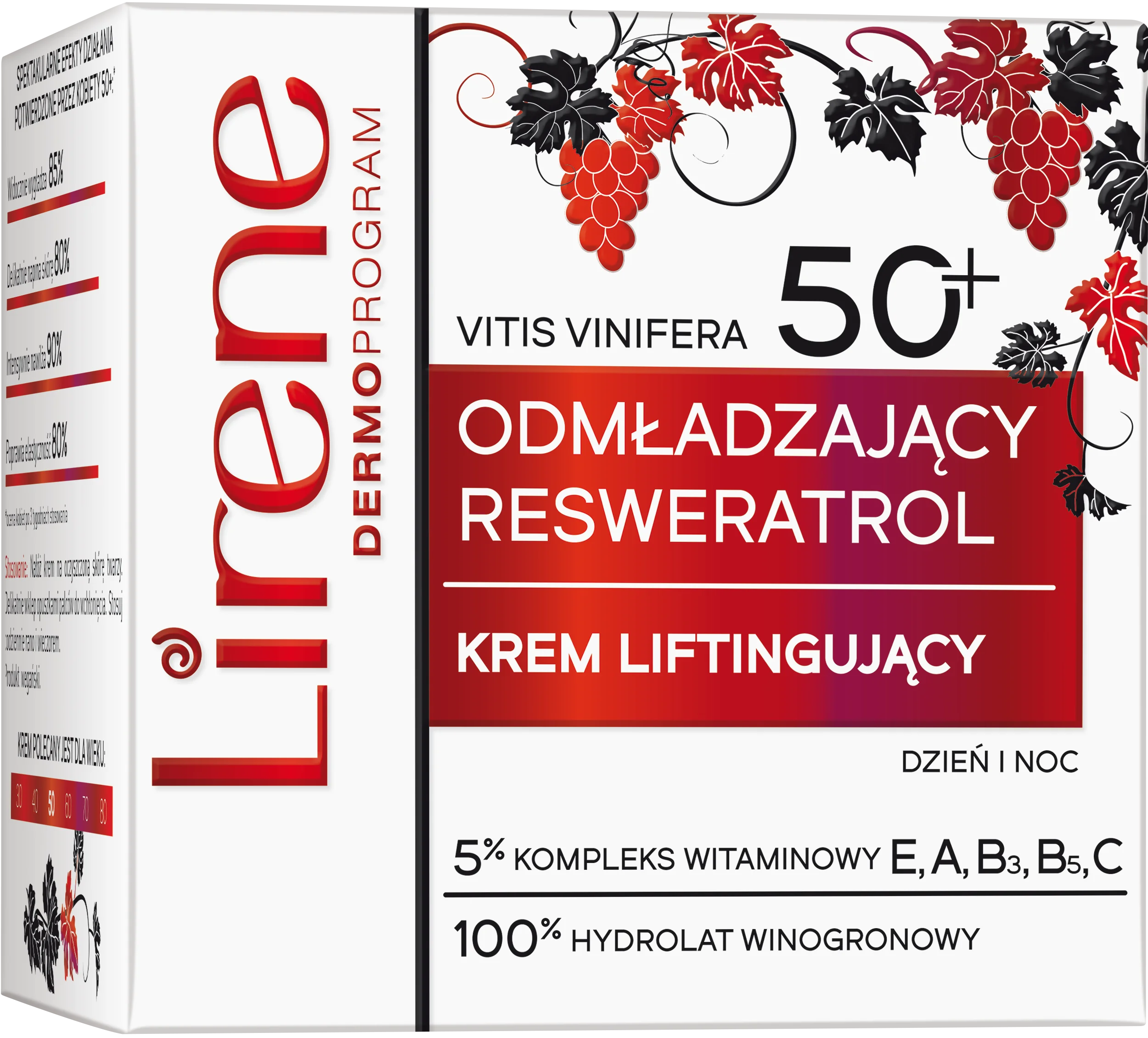 Lirene Resweratrol, naprawczy krem przeciwzmarszczkowy 50+, 50 ml