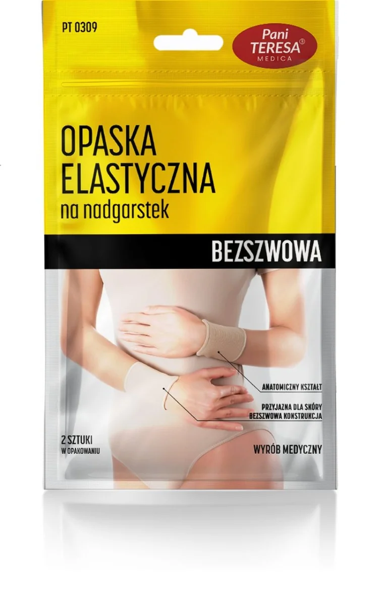 Pani Teresa, opaska elastyczna stawu nadgarstkowego, krótka, bezszwowa, rozmiar S, kolor czarny, 2 sztuki