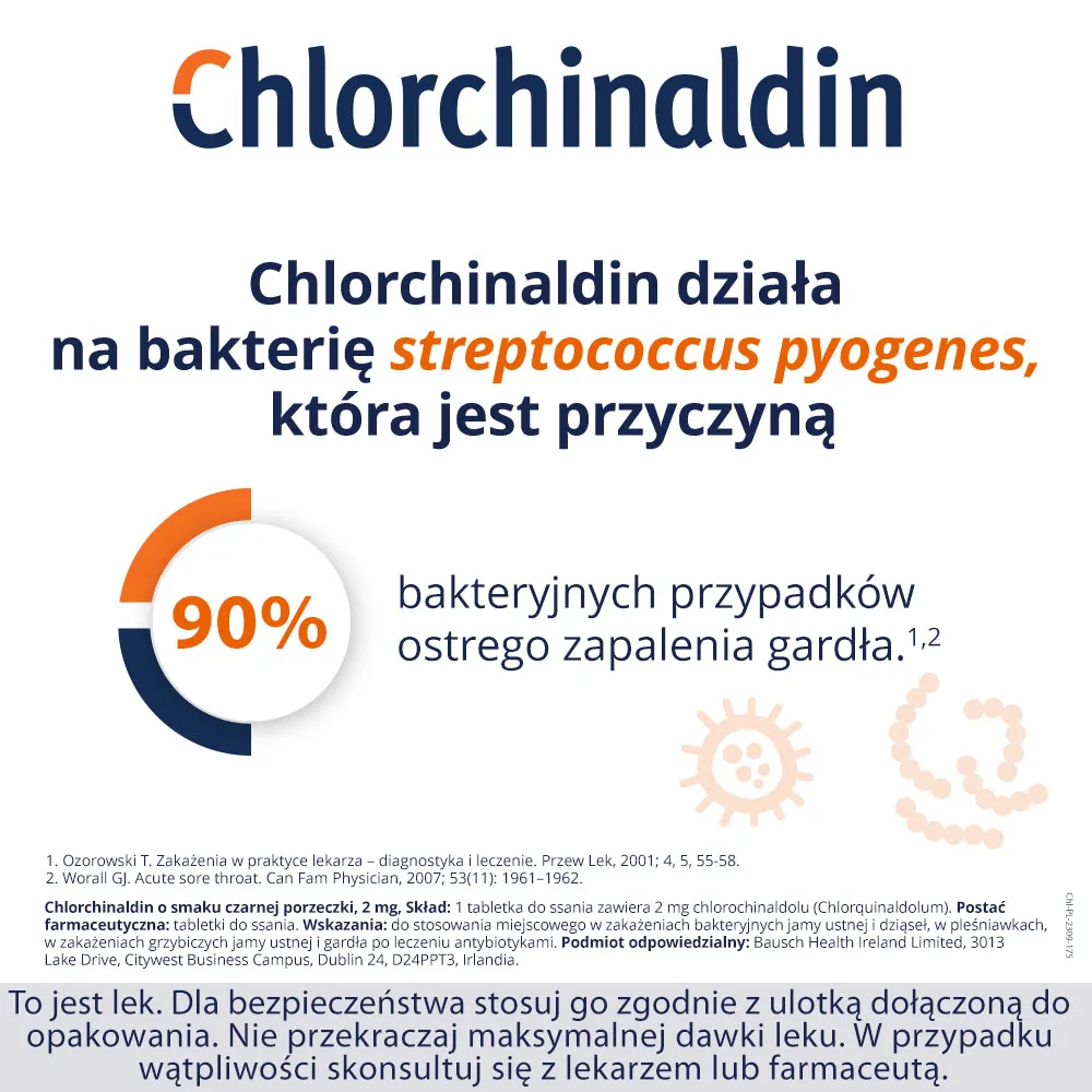 Chlorchinaldin - tabletki do ssania o smaku czarnej porzeczki, 20 tabletek do ssania 