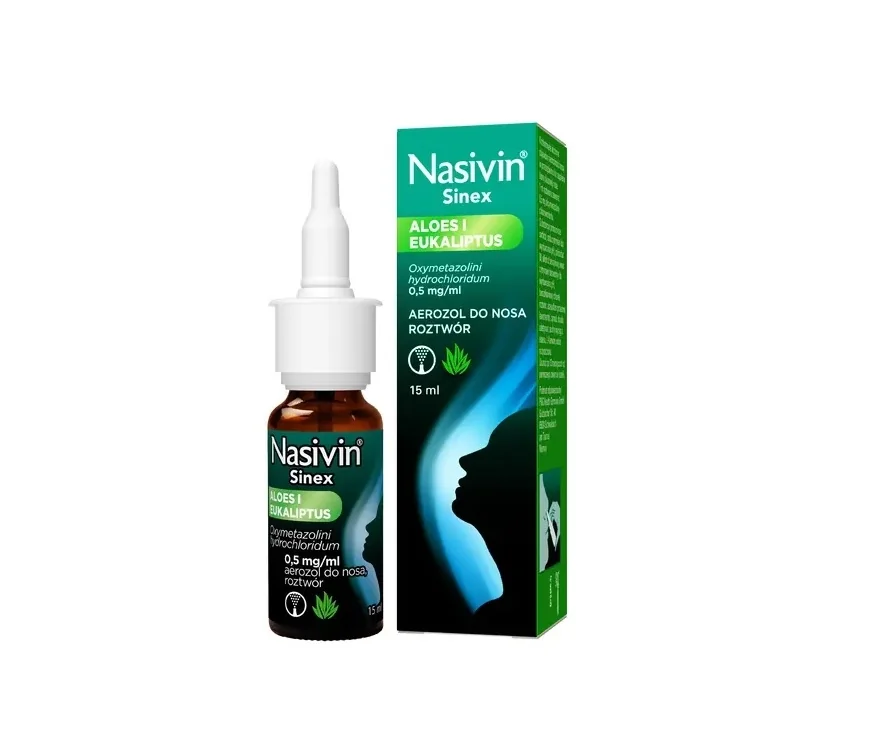 Nasivin Sinex Aloes i Eukaliptus, 0,5 mg/ml, aerozol do nosa, roztwór, 15 ml