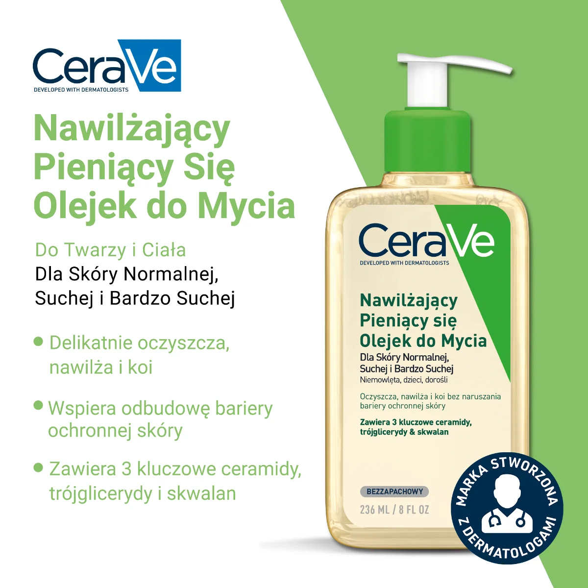 CeraVe nawilżający pieniący się olejek do mycia, 236 ml