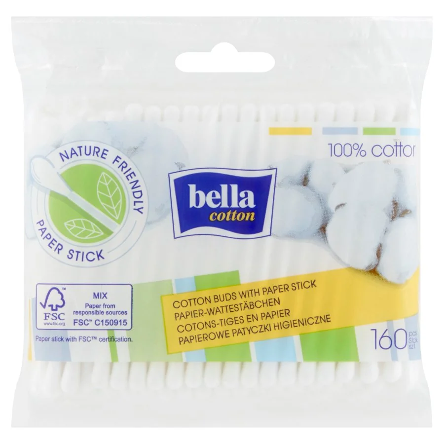 Bella Cotton, patyczki higieniczne w worku foliowym, 160 sztuk