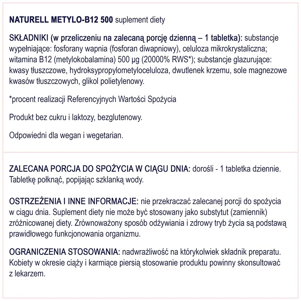 Naturell, Metylo-B12 500, 120 tabletek 