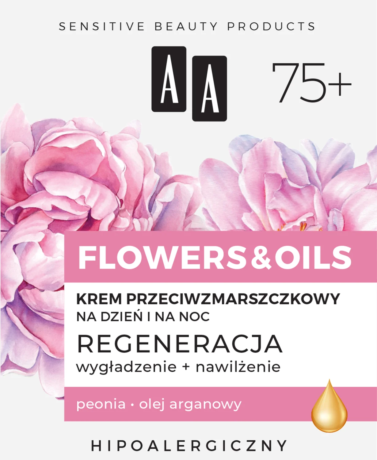 AA FLOWERS & OILS 75+, Krem przeciwzmarszczkowy na dzień i noc, 50 ml