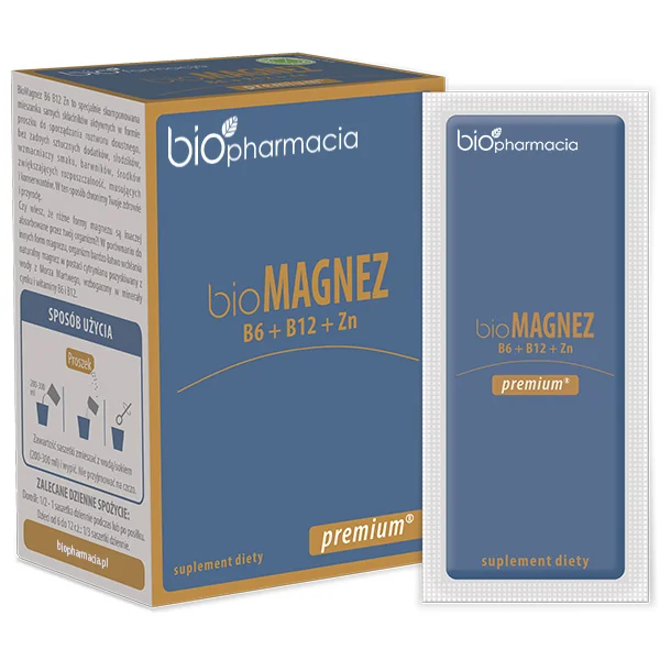 Biofarmacja BioMagnez Premium, Magnez z witaminami B16, B12 i cynkiem, 20 saszetek