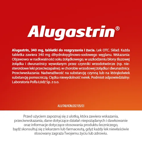 Alugastrin, smaku miętowy, 40 tabletek do żucia 