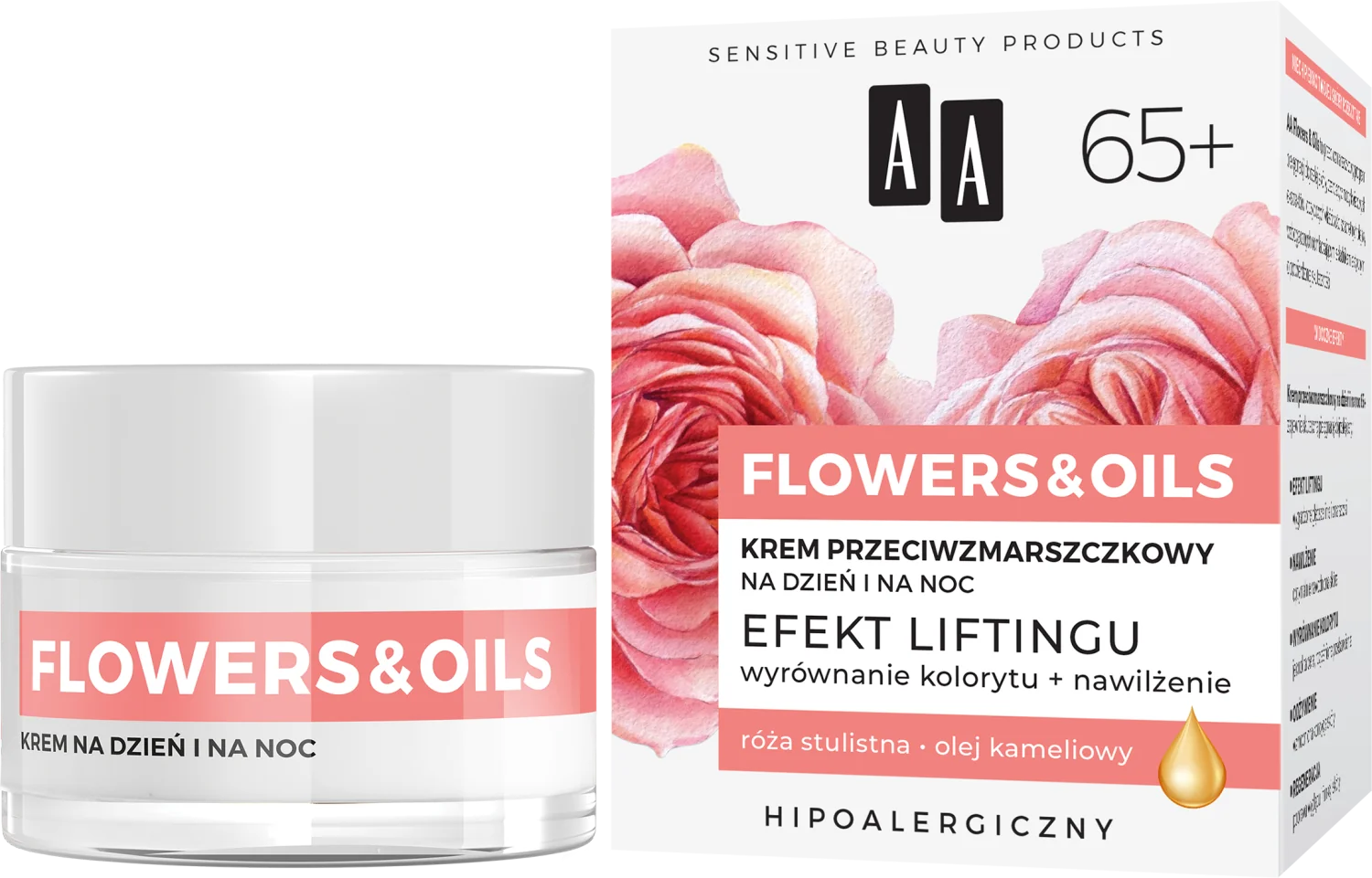 AA FLOWERS & OILS 65+ krem przeciwzmarszczkowy na dzień i na noc, 15 ml