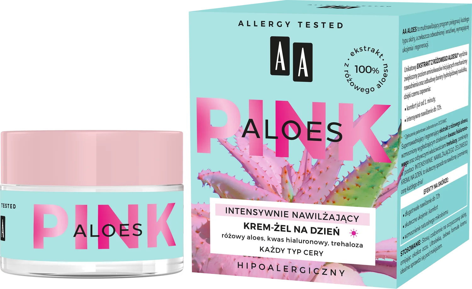 AA ALOES PINK Intensywnie nawilżający żelowy krem na dzień, 30 ml