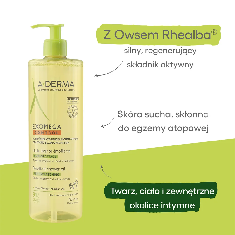 A-Derma Exomega Control olejek emolient pod prysznic, 750 ml