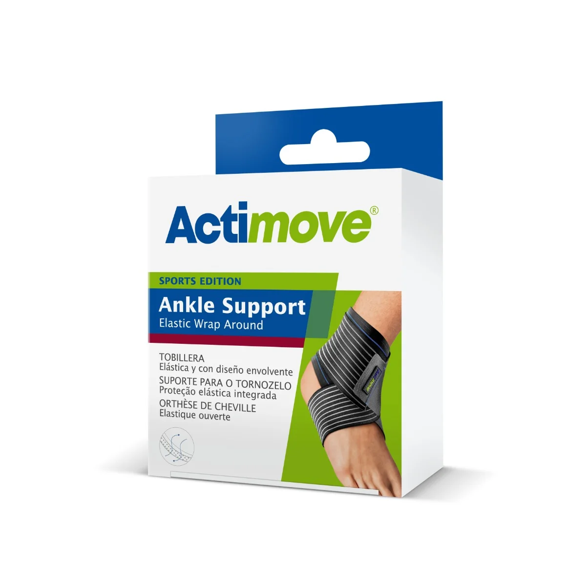 Actimove Sports Edition stabilizator stawu skokowego z elastycznym pasem do owijania rozmiar M, 1 szt.