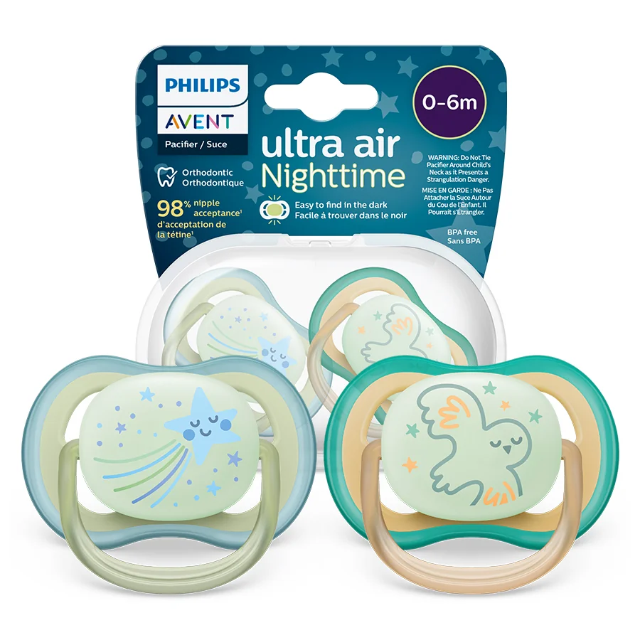 Philips Avent Ultra Air Nighttime SCF376/18, smoczek uspokajający 0-6m, 2 szt.