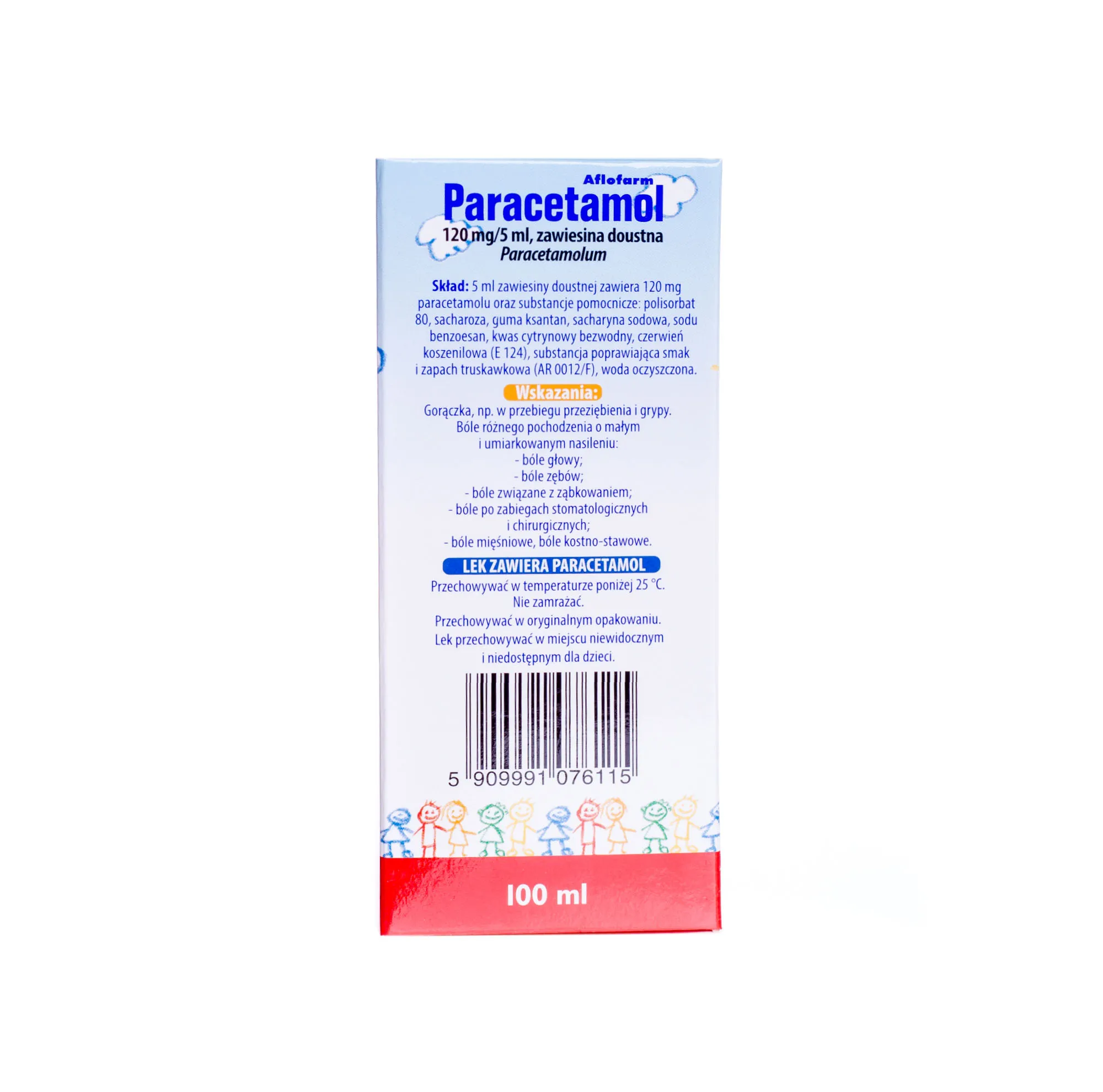 Paracetamol 120 mg/5 ml, smak truskawkowy, od 3 miesiaca życia, 100 ml 