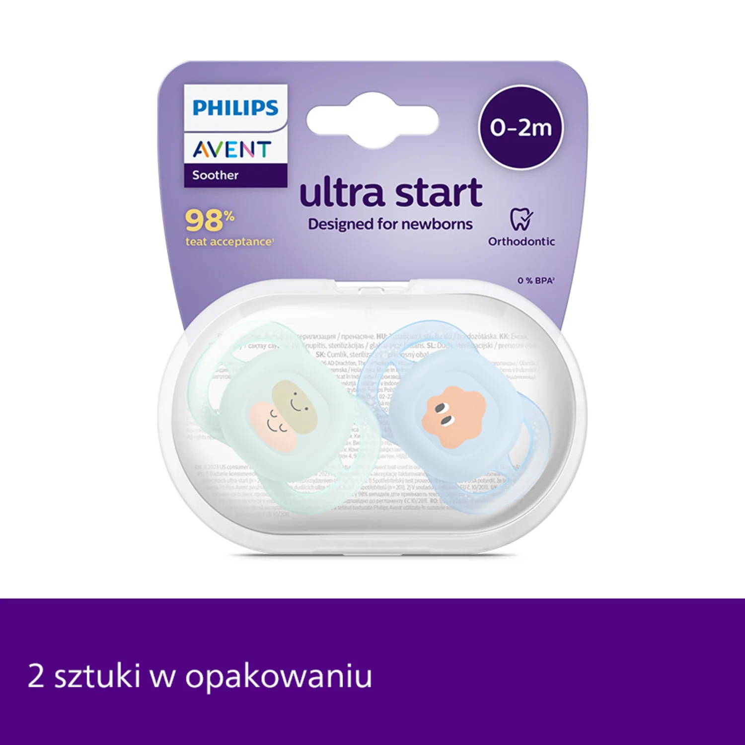 Philips Avent Ultra Start SCF075/04 smoczek ortodontyczny, 0-2 m, 2 szt. 