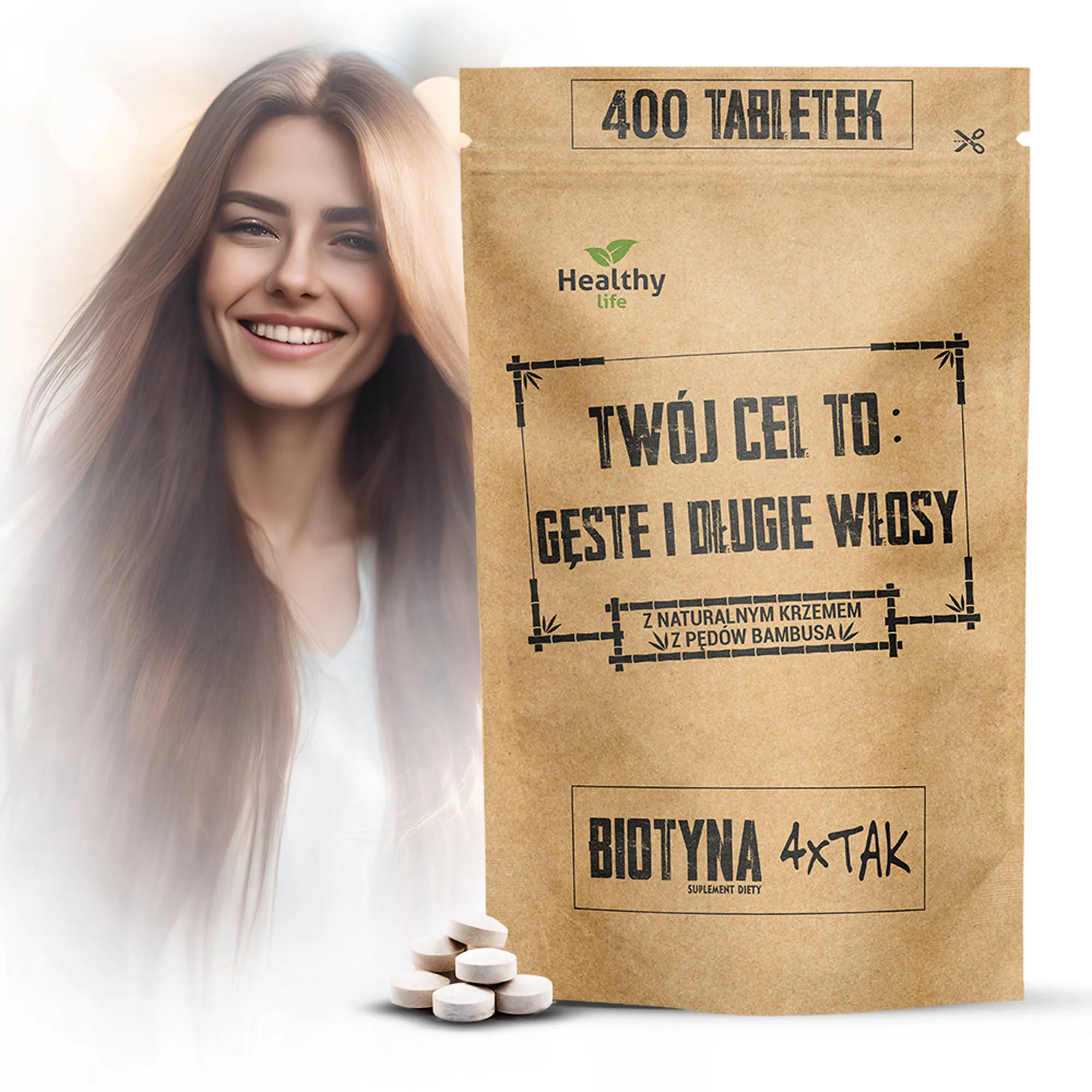 Biotyna 4 x TAK z naturalnym krzemem 400 tabletek 