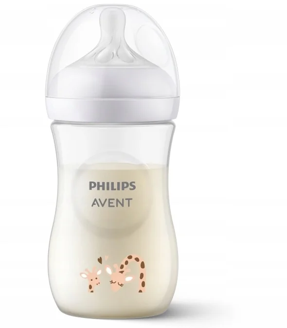 Philips Avent, responsywna butelka dla niemowląt Natural SCY903/66 wzór żyrafy, 260 ml