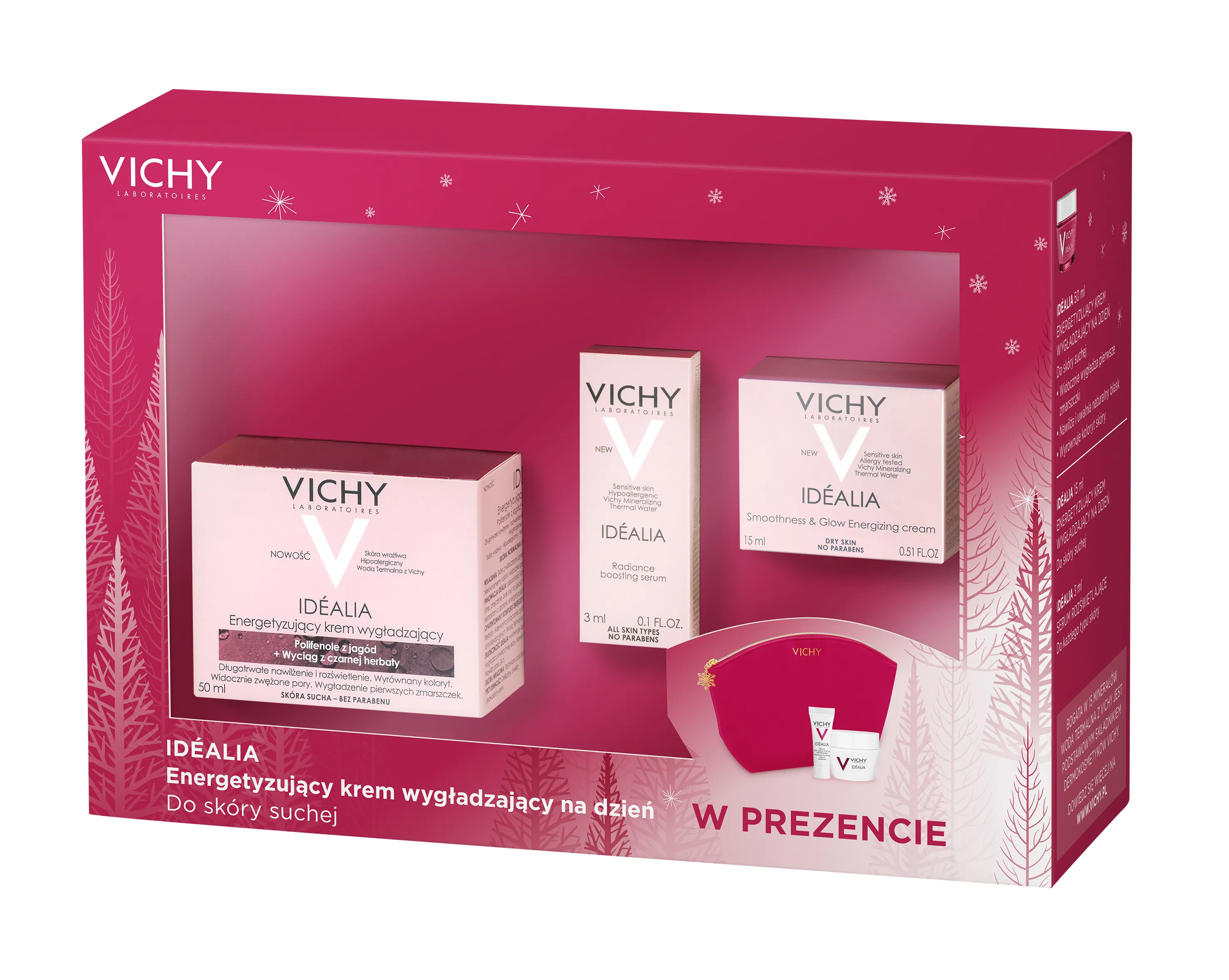 Vichy zestaw Idealia, krem, skóra sucha, 50 ml + krem, 15 ml + serum, 3 ml + kosmetyczka