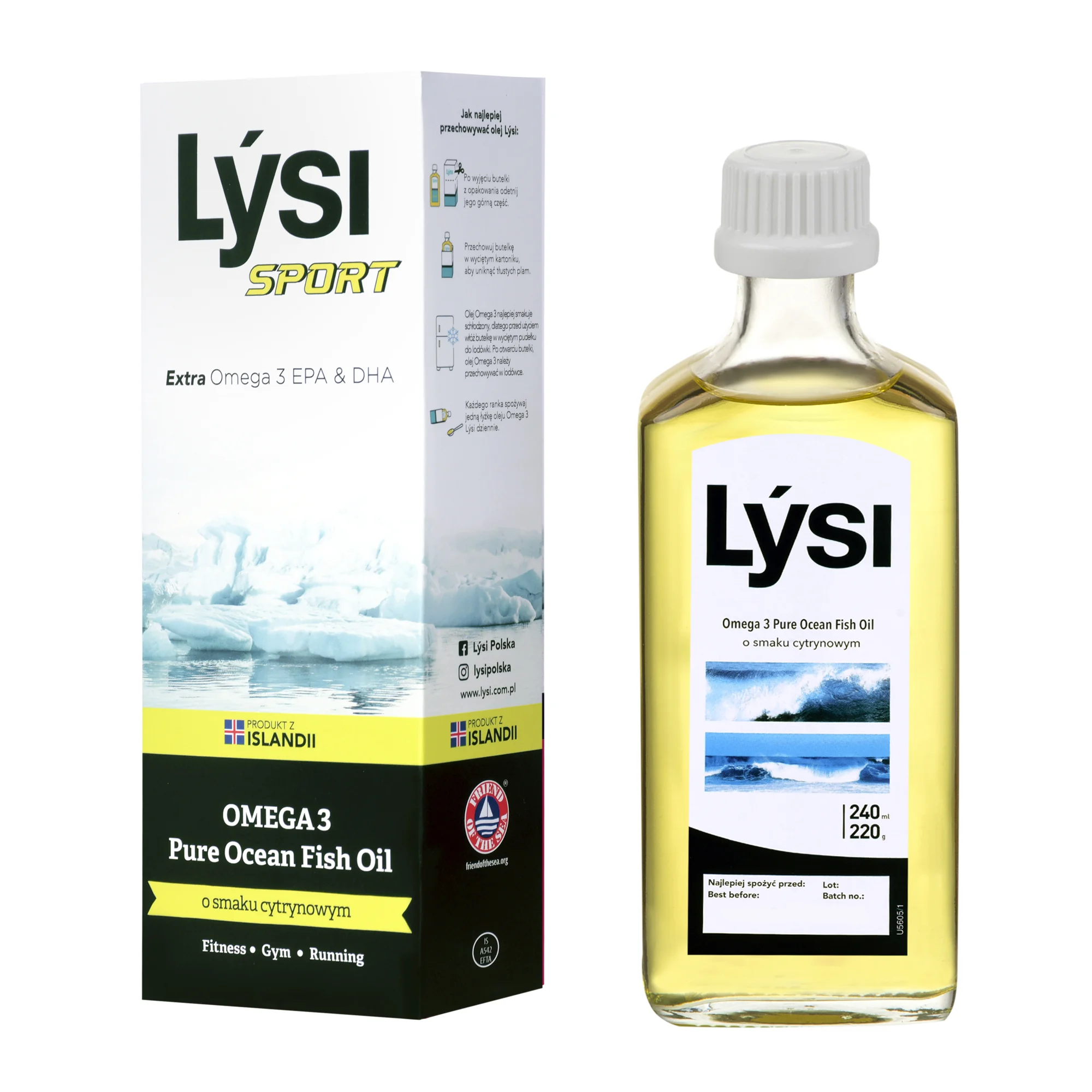 Lysi Sport Omega tran islandzki z wątroby dorsza o smaku tutti frutti, 240 ml